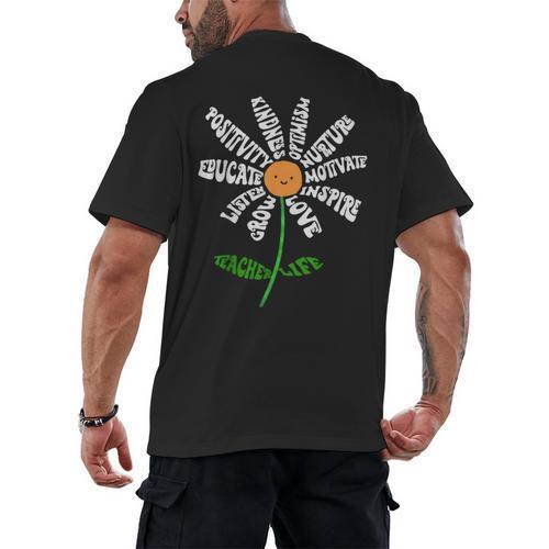 Teach Love Inspire Teachers Inspirational Flower Teachers Men's Back Print T-Shirt - teacherstshirts.com