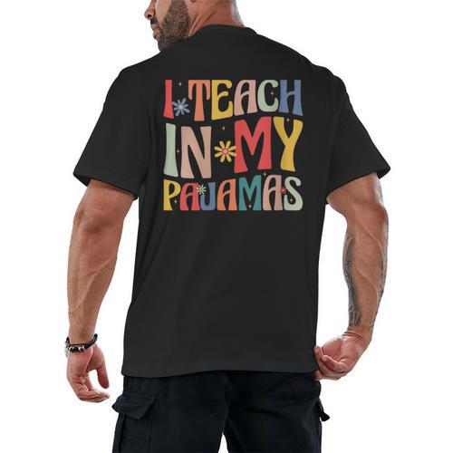 I Teach In My Pajamas Retro Groovy Teacher Humor Men's Back Print T-Shirt - teacherstshirts.com UK