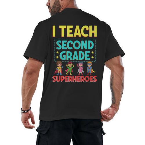 I Teach Second Grade Superheroes Teacher Superhero Men's Back Print T-Shirt - teacherstshirts.com