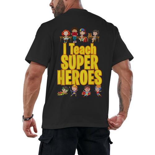 I Teach Super Heroes Comic Book Hero Teacher School Men's Back Print T-Shirt - teacherstshirts.com CA