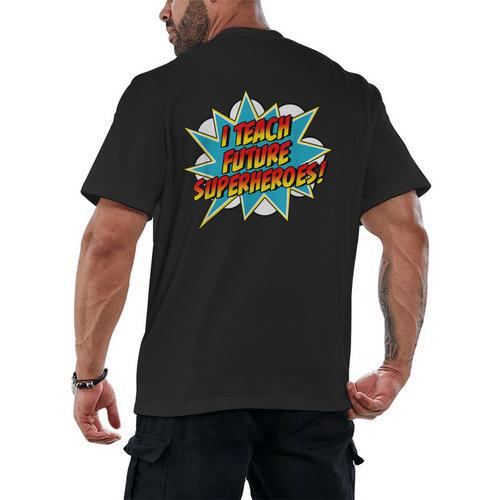 I Teach Superheroes Retro Comic Super Teacher Graphic Men's Back Print T-Shirt - teacherstshirts.com AU