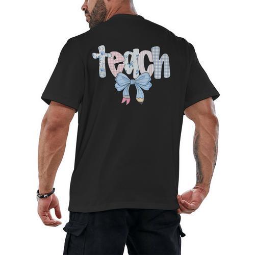 Teach Teacher Coquette Bow Pencil Back To School First Day Men's Back Print T-Shirt - teacherstshirts.com