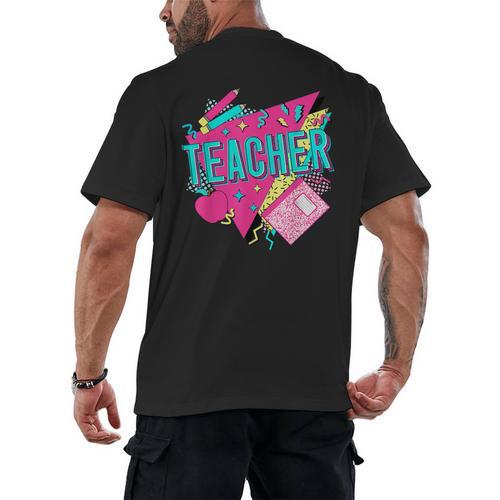 Teacher 90s Retro Colorful Teacher Of The 90s Back To School Men's Back Print T-Shirt - teacherstshirts.com UK