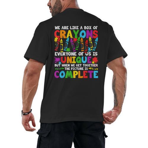 Teacher We Are Like A Box Of Crayons Back To School Men's Back Print T-Shirt - teacherstshirts.com UK