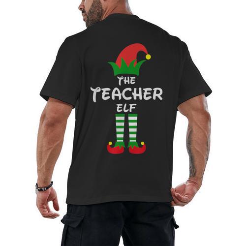 The Teacher Elf Family Matching Group Idea Christmas Men's Back Print T-Shirt - teacherstshirts.com UK
