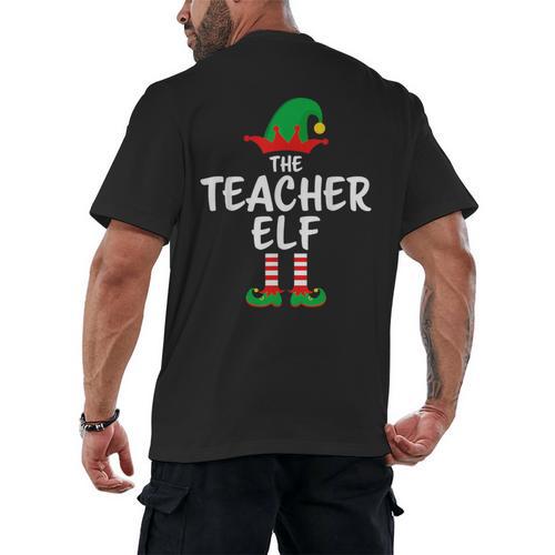 The Teacher Elf Matching Family Christmas Men's Back Print T-Shirt - teacherstshirts.com DE