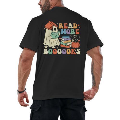 Teacher Halloween Cute Booooks Ghost Read More Books Men's Back Print T-Shirt - teacherstshirts.com UK
