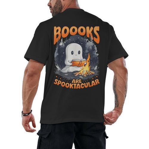 Teacher Halloween Ghost Reading Book Animal Boooks Are Men's Back Print T-Shirt - teacherstshirts.com UK