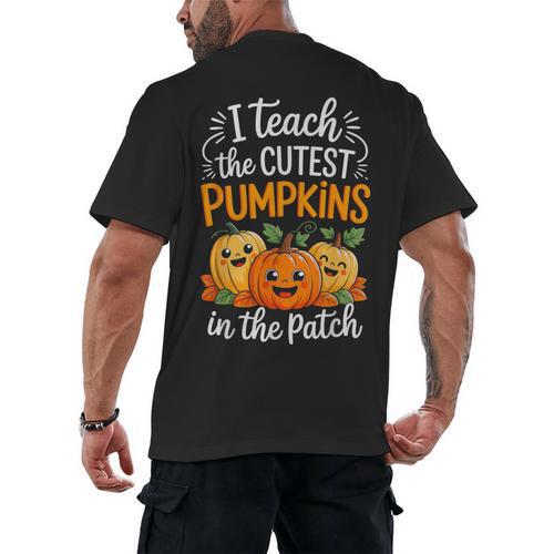 Teacher Halloween Pre-K Teacher Kindergarten Cutest Pumpkins Men's Back Print T-Shirt - teacherstshirts.com AU