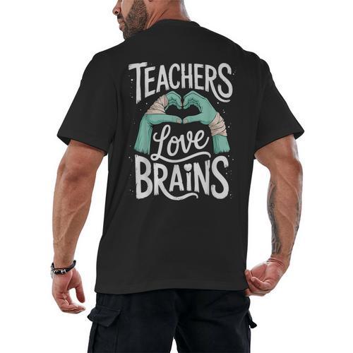 Teacher Halloween Shirt Women Men Teachers Love Brains Men's Back Print T-Shirt - teacherstshirts.com CA