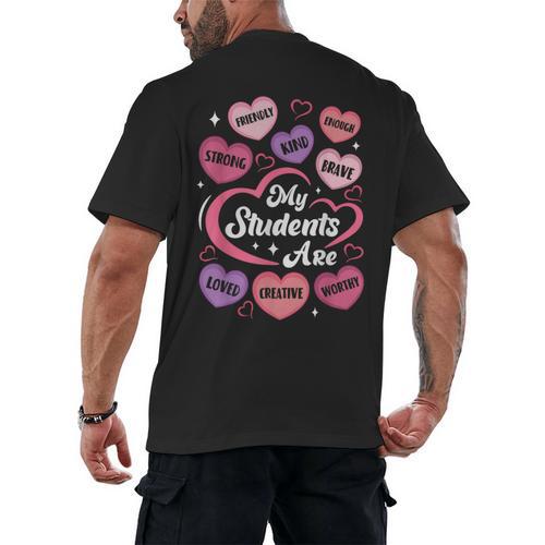 Teacher Positive Affirmations Candy Heart Valentine's Day Men's Back Print T-Shirt - teacherstshirts.com AU