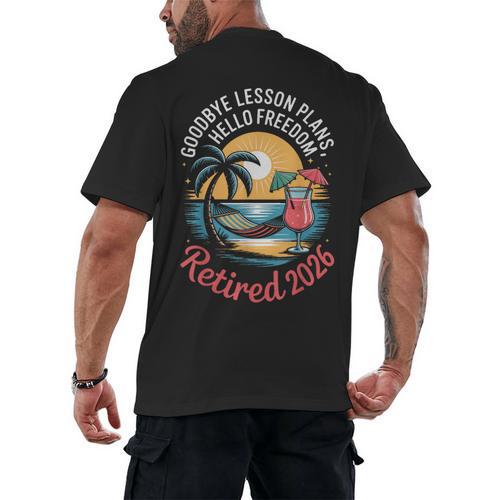 Teacher Retirement Shirts 2026 Goodbye Lesson Hello Freedom Men's Back Print T-Shirt - teacherstshirts.com AU