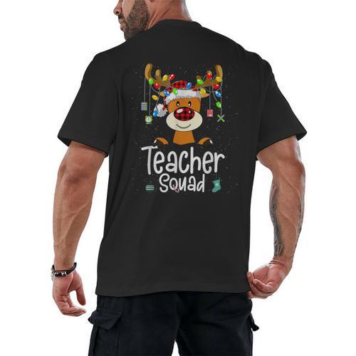 Teacher Squad Red Plaid Rudolph Reindeer Christmas Men's Back Print T-Shirt - teacherstshirts.com