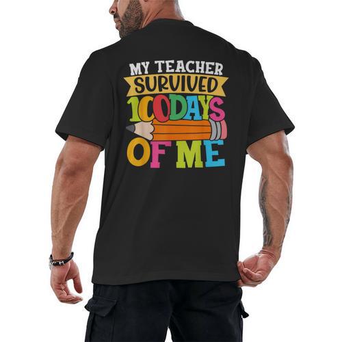 My Teacher Survived 100 Days Of Me 100th Day Of School Kids Men's Back Print T-Shirt - teacherstshirts.com UK