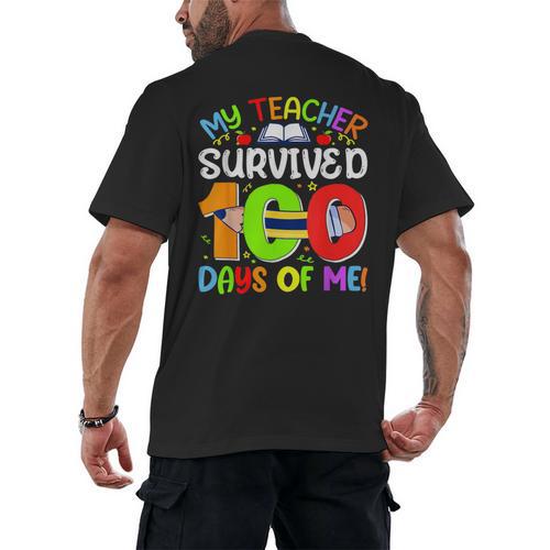 My Teacher Survived 100 Days Of Me 100 Days Of School Men's Back Print T-Shirt - teacherstshirts.com CA