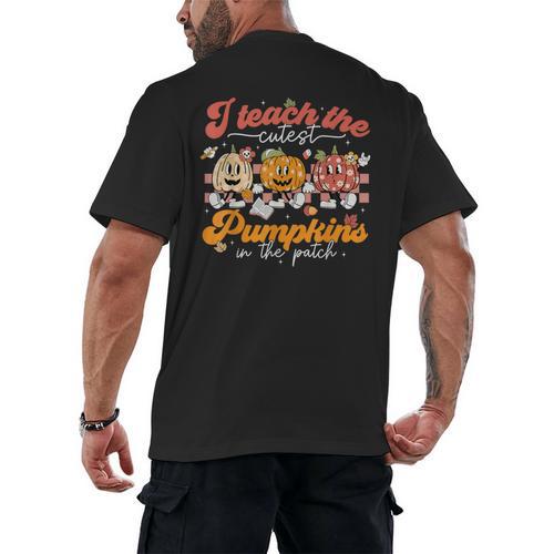 Teacher I Teach The Cutest Pumpkins In The Patch Fall Autumn Men's Back Print T-Shirt - teacherstshirts.com AU