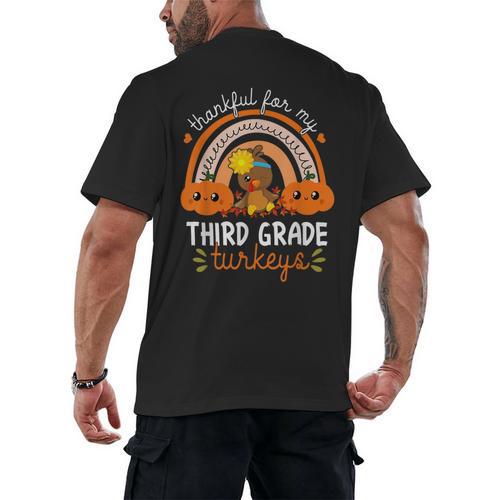 Teacher Thanksgiving Thankful For My Third Grade Turkeys Men's Back Print T-Shirt - teacherstshirts.com AU