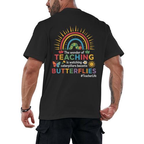 Teacher The Wonder Of Teaching Is Watching Caterpillar Men's Back Print T-Shirt - teacherstshirts.com UK