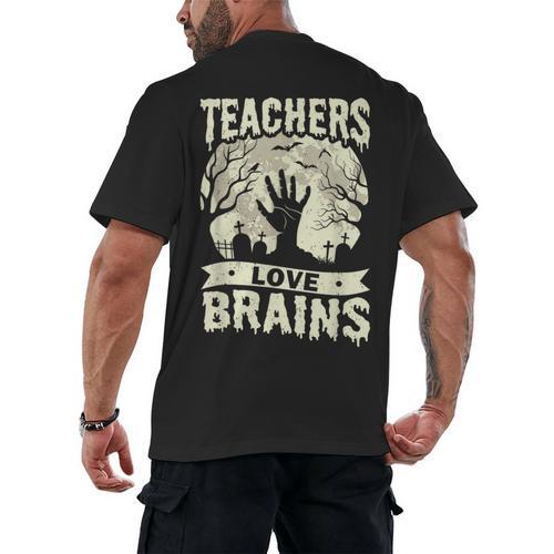 Teachers Love Brains Halloween Costume Boo Trick Teach Men's Back Print T-Shirt - teacherstshirts.com DE