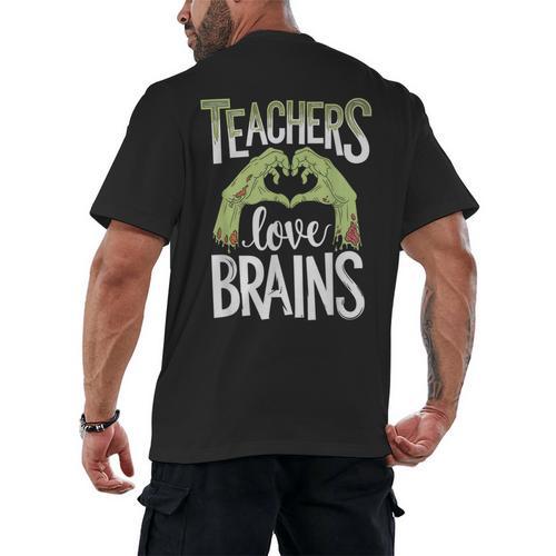 Teachers Love Zombie Teacher Halloween Fun Men's Back Print T-Shirt - teacherstshirts.com AU