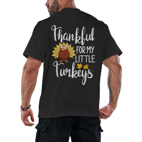 Teachers Thanksgiving Thankful For My Little Turkeys Men's Back Print T-Shirt - teacherstshirts.com UK