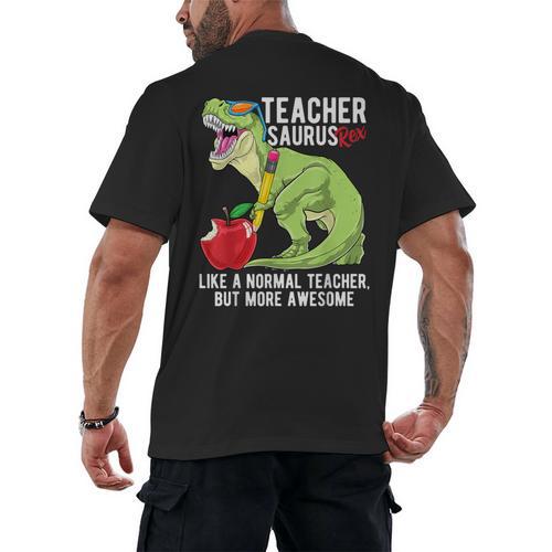 Teachersaurus Rex Dinosaur Like A Normal Teacher Saurus Men's Back Print T-Shirt - teacherstshirts.com AU