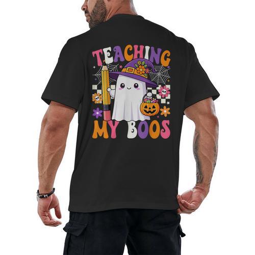 Teaching My Boos Ghost Teacher Cute Pencil Halloween Teacher Men's Back Print T-Shirt - teacherstshirts.com