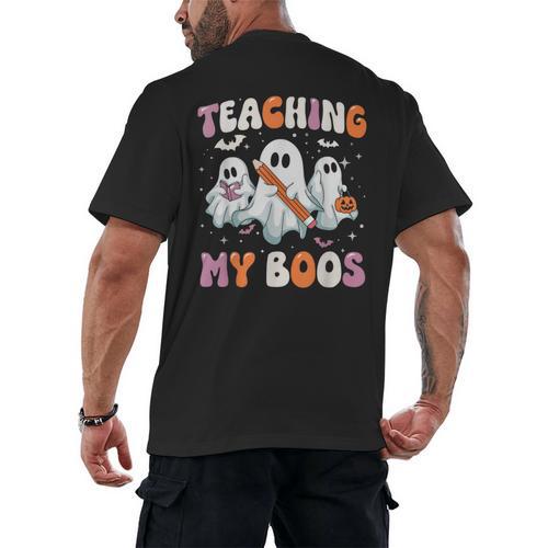Teaching My Boos Teacher Cute Ghost Teacher Halloween Men's Back Print T-Shirt - teacherstshirts.com