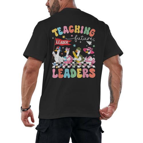 Teaching Future Leaders Groovy Teacher Back To School Men's Back Print T-Shirt - teacherstshirts.com AU