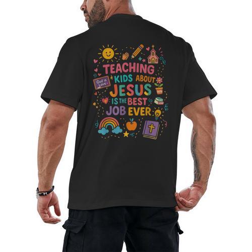 Teaching Kids About Jesus Is The Best Job Ever Bible Teacher Men's Back Print T-Shirt - teacherstshirts.com DE