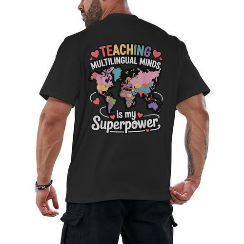 Teaching Multilingual Minds Learners English ESL Teacher Men's Back Print T-Shirt - teacherstshirts.com