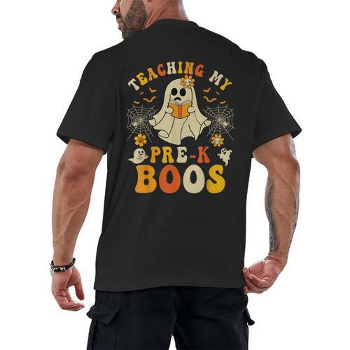 Teaching My Pre-K Boos Crew Teachers Halloween Ghost Men's Back Print T-Shirt - teacherstshirts.com