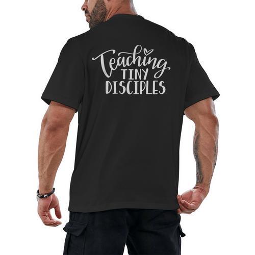 Teaching Tiny Disciples Christian Teacher Men's Back Print T-Shirt - teacherstshirts.com