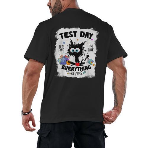 Test Day Stressed Cat Teacher Student Kids Testing Day Men's Back Print T-Shirt - teacherstshirts.com DE