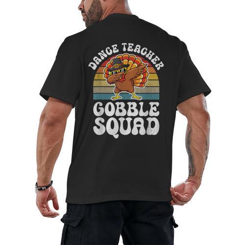 Thanksgiving Dance Teacher Gobble Squad Turkey Men's Back Print T-Shirt - teacherstshirts.com