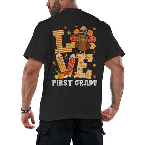 Thanksgiving Love First Grade Teacher Turkey Autumn Fall For Men Women Girls Kids Men's Back Print T-Shirt - teacherstshirts.com