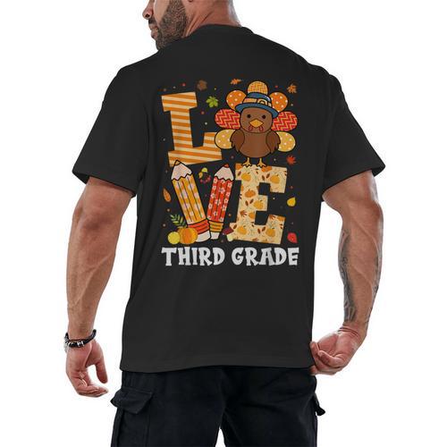 Thanksgiving Love Third Grade Teacher Turkey Autumn Fall Men Women Girls Kids Men's Back Print T-Shirt - teacherstshirts.com AU