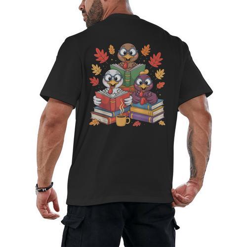 Thanksgiving Teacher Books Turkey Reading Book Men's Back Print T-Shirt - teacherstshirts.com AU