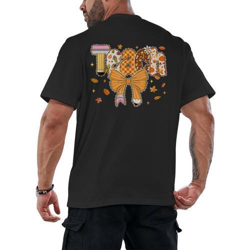 Thanksgiving Teacher Pencil Bow One Thankful Teacher Fall Men's Back Print T-Shirt - teacherstshirts.com UK