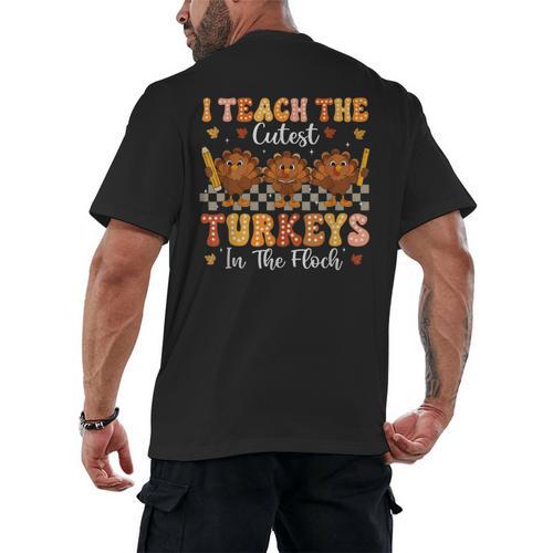 Thanksgiving Teacher I Teach The Cutest Turkeys In The Flock Men's Back Print T-Shirt - teacherstshirts.com AU