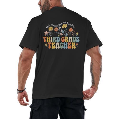 Third 3rd Grade Teacher Appreciation Teaching Wildflowers Men's Back Print T-Shirt - teacherstshirts.com CA