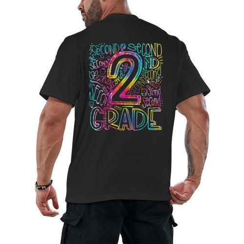 Tie Dye 2nd Grade Typography Team Second Grade Teacher Men's Back Print T-Shirt - teacherstshirts.com DE