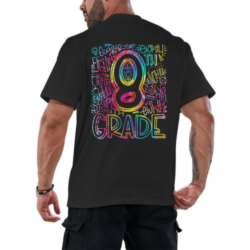 Tie Dye 8th Grade Typography Team Eighth Grade Teacher Men's Back Print T-Shirt - teacherstshirts.com DE