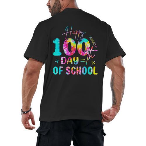 Tie Dye Happy 100th Day Of School Teacher Student 100 Days Men's Back Print T-Shirt - teacherstshirts.com AU