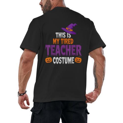Tired Teacher Costume For Halloween Teachers Men's Back Print T-Shirt - teacherstshirts.com CA