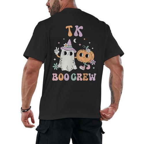 TK Boo Crew Retro Groovy Halloween Floral Ghost TK Teacher Men Women Kids Men's Back Print T-Shirt - teacherstshirts.com DE