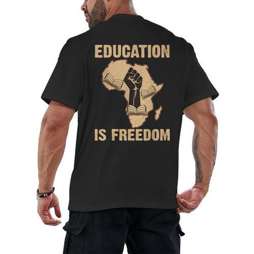 History Education Is Freedom African Map Black Teacher Men's Back Print T-Shirt - teacherstshirts.com DE