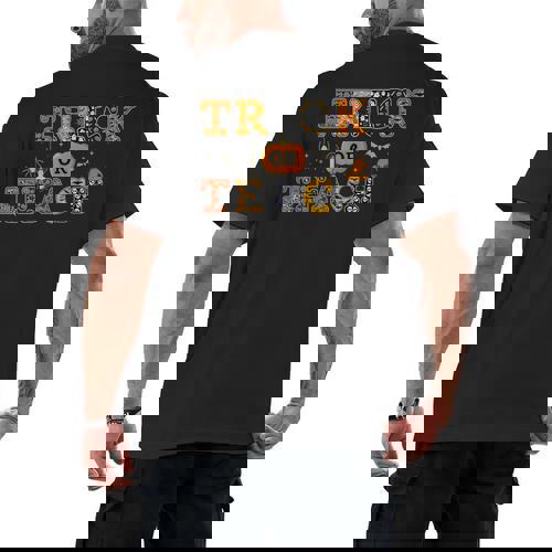 Trick Or Teach Funny School Teacher Halloween Costume Men&#x27;s Back Print T-Shirt - teacherstshirts.com