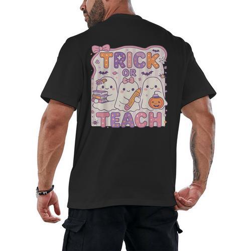 Trick Or Teach Retro Halloween Teacher Look Men's Back Print T-Shirt - teacherstshirts.com UK