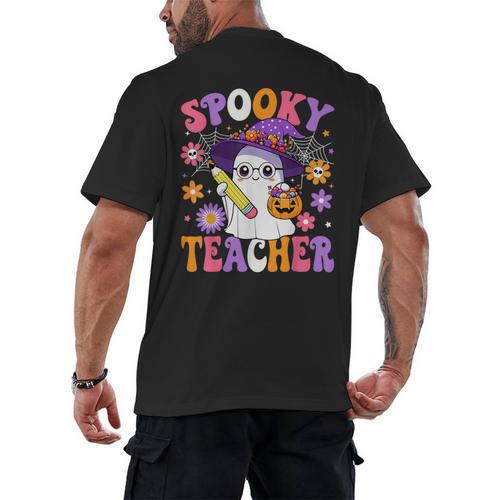 Trick Or Teach Spooky Teacher Ghost Halloween Teacher Men's Back Print T-Shirt - teacherstshirts.com AU